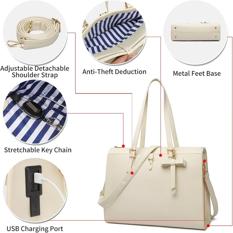 Keyli 4pc Sets Laptop Bag for Women Large Leather Laptop Briefcase with USB Charging Port Computer Shoulder tote Bags Purse - Image 5